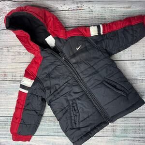 Nike Infant Puffer Jacket Black/Red Hooded – Size 18M
